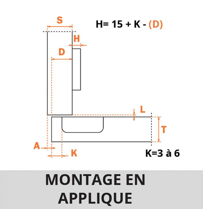 Charnière invisible - Avec amortisseur - 110° - EA 48 - Série 700 Titanium