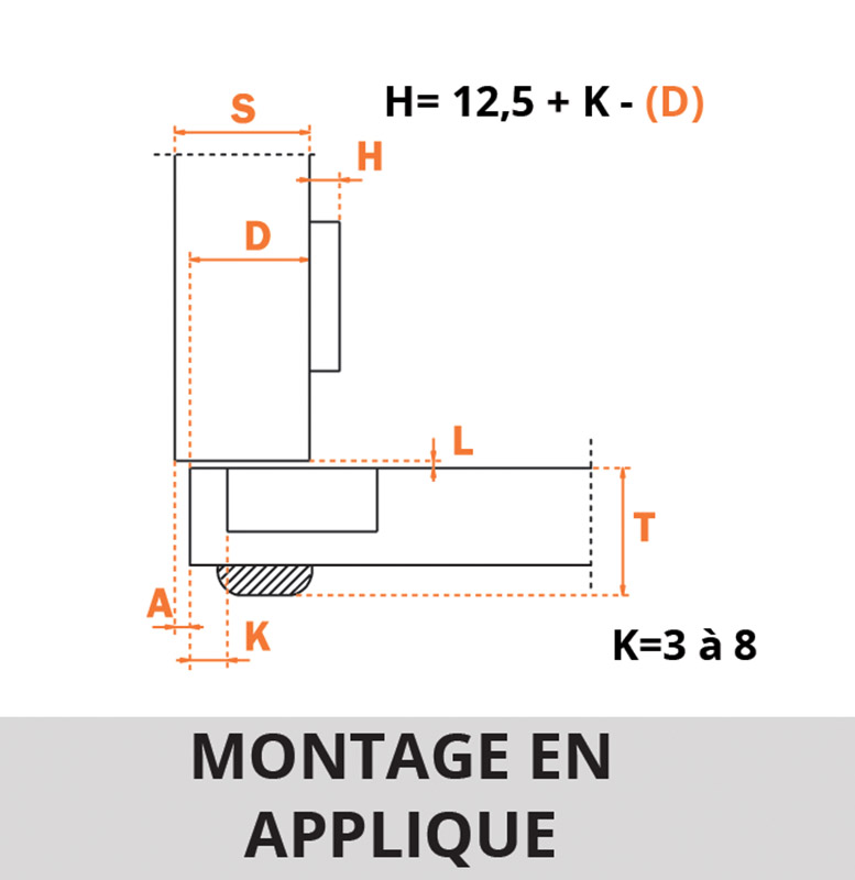 Charnière invisible - 95° - EA 38 - Série 600